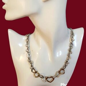 BIJOUX TERNER Two-tone Copper Silvertone Hearts Coquette Chain Necklace